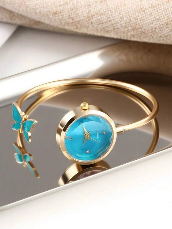 Anthropologie Accessories - Bangle Watch with Turquoise Dial and Butterfly Detail